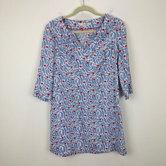 Boden Linen Tunic Dress Printed Beach Resort Coastal Vacation Blue US 4 Petite - Picture 1 of 8